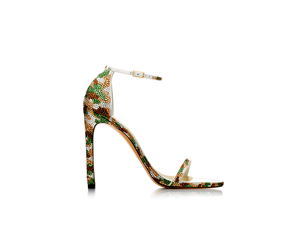 Pavé Nudist sandals in a camouflage pattern